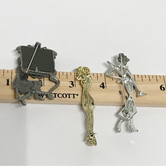 Vintage AJC Signed Mirror Sitting Lady Woman Figural Brooch Pin 3 Lot Set - Picture 15 of 16